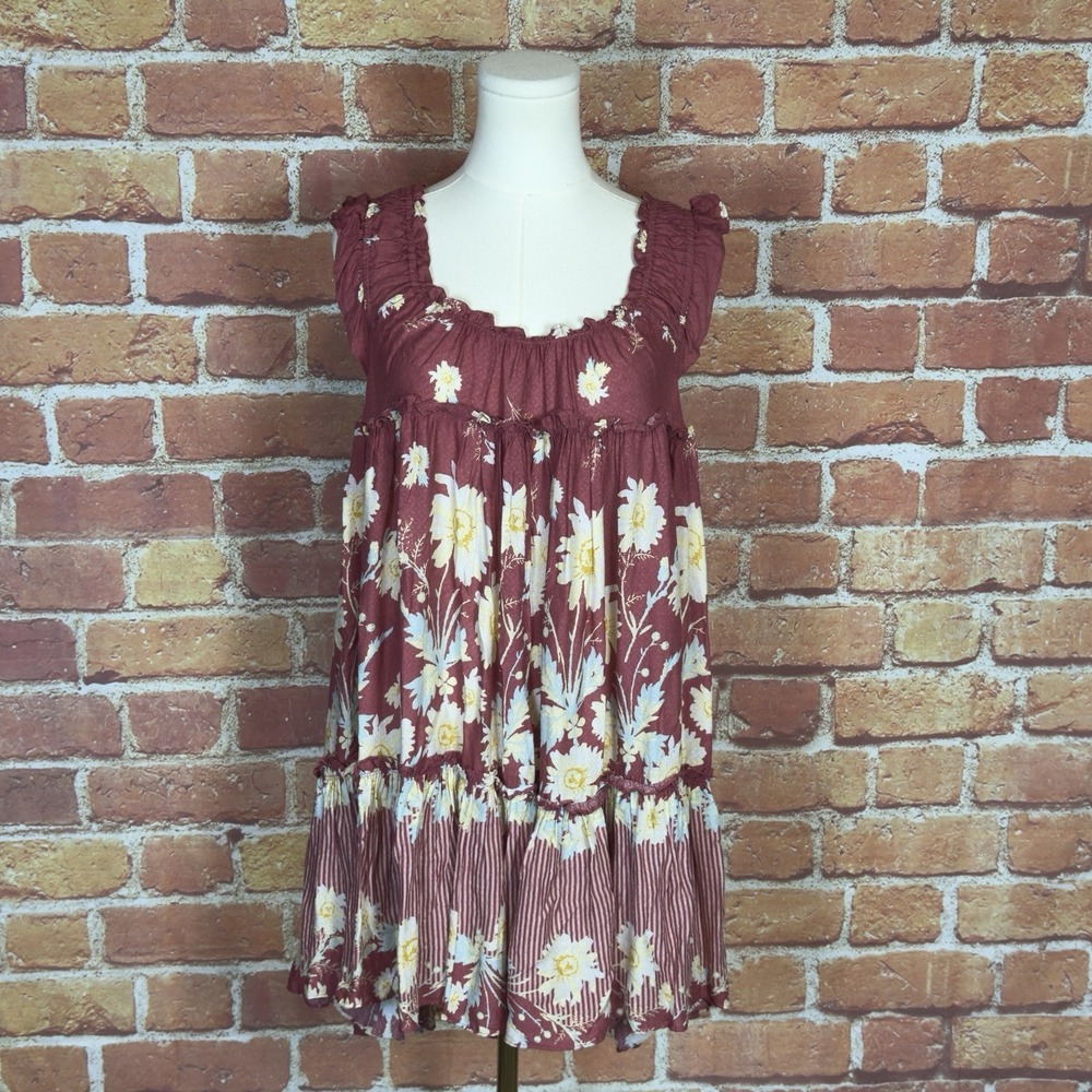 Intimately Free People Bali Wild Daisy Red Renaissance Mini Dress Small BOHO